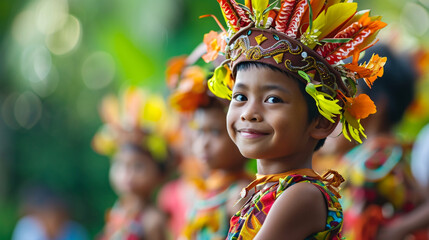 Children participating in traditional games and activities during Nyepi, Nyepi, blurred background, with copy space