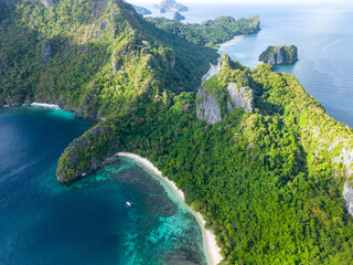 Philippines Aerial View. Cadlao Island. Palawan Tropical Landscape. El Nido, Palawan, Philippines....