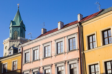 Cathedral tower and historic houses in Lublin, Poland