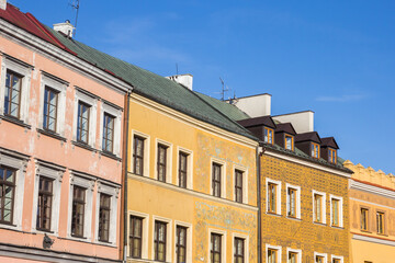 Fototapeta na wymiar Colorful facades of historic houses in Lublin, Poland