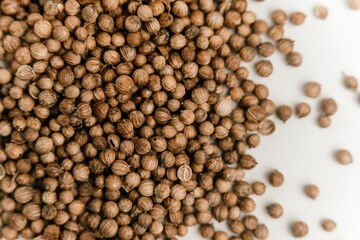 Coriander seeds close up texture background
