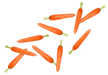 Fresh ripe carrots falling on white background