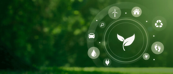 Renewable energy concept with eco icons on green