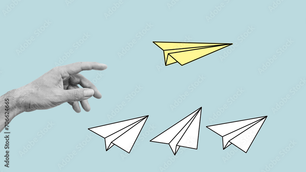 Poster competitive advantage is shown using the collage with paper airplanes