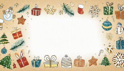 christmas frame festive background freehand drawings hand drawn christmas symbols school winter holidays new year banner children s drawings