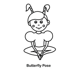 Kids yoga butterfly pose. Vector cartoon illustration