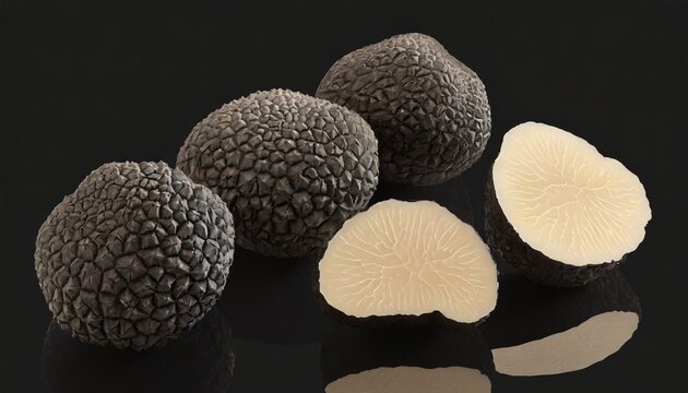 black truffles and slices on black clipping path included