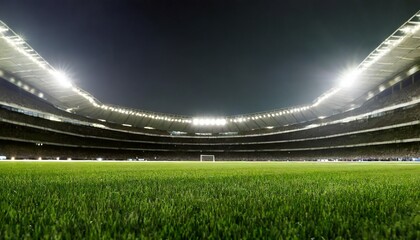 football soccer match grass close up night event lights on the stadium