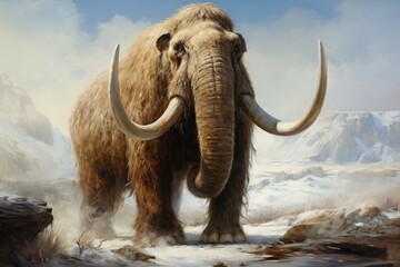 Powerful mammoth animal illustration. Mastodon neolithic fauna. Generate Ai - obrazy, fototapety, plakaty