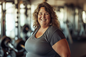 Smiling Plus-Size Lady at the Gym