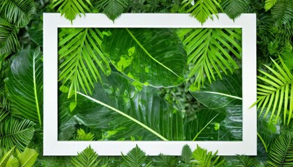 tropical leaves with white frame abstract green leaves natural green background