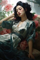 Obraz na płótnie Canvas A cute woman with Japanese style dress