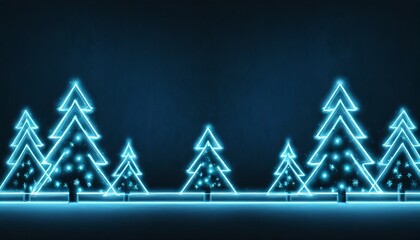 christmas neon trees holiday light blue neon horizontal banner border for website web poster generative ai
