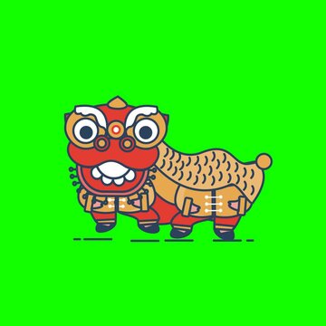 中国新年的舞龙 - 绿色背景动画矢量插图