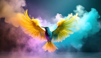 bird with wings made of smoke aerosols multicolor minimalism surrealism