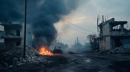 Fototapeta premium smoking ruined buildings in ghaza, AI Generative.