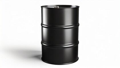 black round metal barrel on white background isolated close up oil drum steel keg tin canister aluminium cask petroleum storage packaging fuel container gasoline tank oil production industry - obrazy, fototapety, plakaty