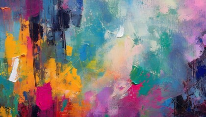 colorful modern artwork abstract paint strokes oil painting on canvas acrylic art artistic texture brush daubs and smears grunge background generative ai