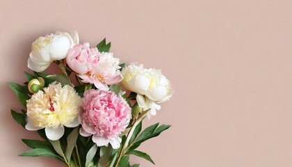 Naklejka na ściany i meble flowers bouquet of peonies soft pastel color background beautiful composition valentine s day easter birthday happy women s day mother s day holiday poster and banner
