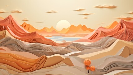 Abstract desert mountain landscape pastel background - obrazy, fototapety, plakaty