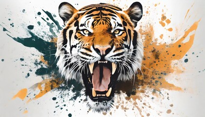 roaring tiger head graphic illustration with dynamic splash background