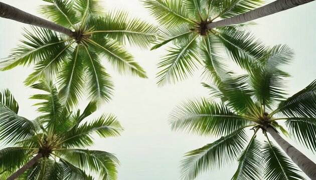tropical palm leaf background closeup coconut palm trees perspective view