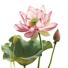 A set of lotus flowers on a isolated on white transparent background