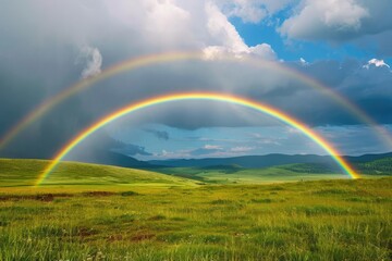Obraz premium Rainbow arching majestically after a summer rainstorm
