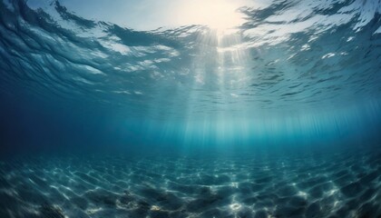 underwater ocean panorama with water surface sun on a sunbeam serbien izrael in the style of dark teal and light silver fluid photography