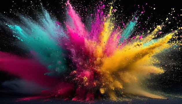 explosion of colored powder on black background © Irene