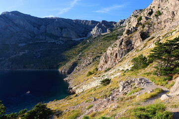 Fototapeta na wymiar Beautiful view of Biokovo mountain and Adriatic Sea in Brela, Croatia.