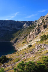 Beautiful view of Biokovo mountain and Adriatic Sea in Brela, Croatia.