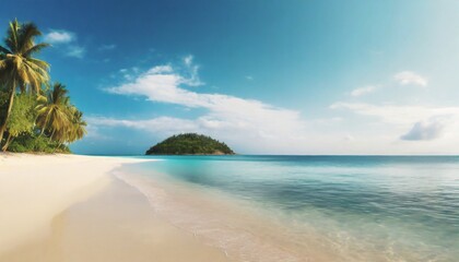 Fototapeta na wymiar sandy tropical beach with island on background