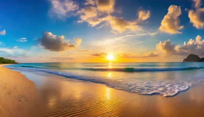 Selbstklebende Fototapeten best vertical beach coast panorama sunset landscape calm sea waves relaxing sky clouds inspire meditation wallpaper majestic nature captivating serene gold sands tranquil picturesque paradise © Irene