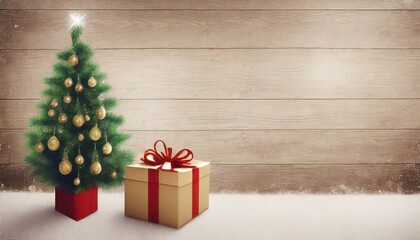 Fototapeta na wymiar winter christmas background with xmas tree gift box