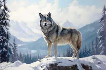 Wild Majesty: Lone Wolf Amidst Snowy Peaks
