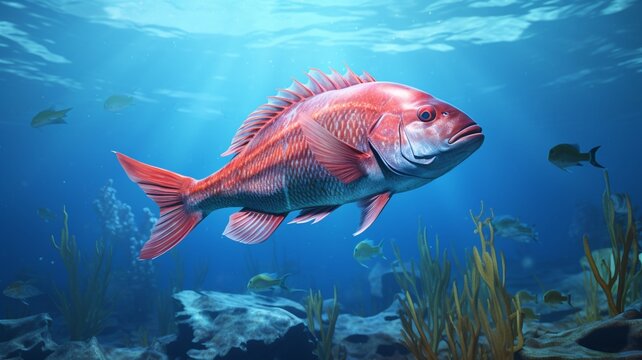Alfonsino red fish swimming fresh underwater sea ultra HD wallpaper