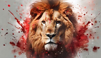 intense lion face with blood splatter artwork