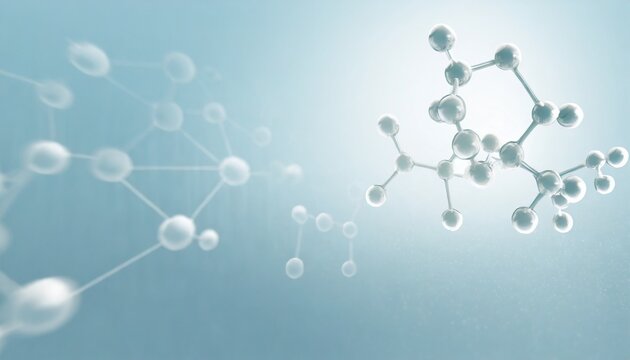 abstract molecule model scientific research in molecular chemistry 3d illustration on a pearl blue background