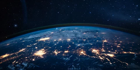 Foto op Plexiglas Noord-Europa Communication satellite, Earth below with visible city lights of North America at night