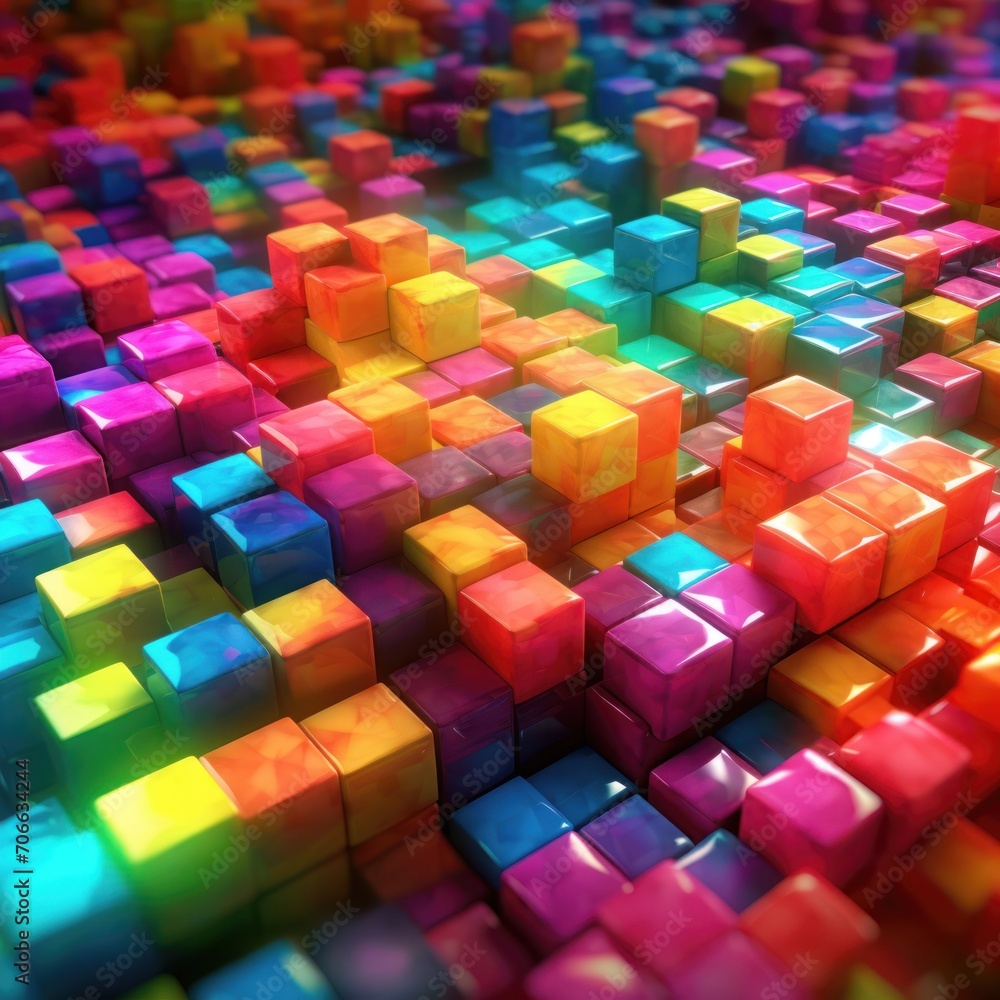 Poster a dynamic background with a collection of neon geometric shapes, presenting a futuristic and digital