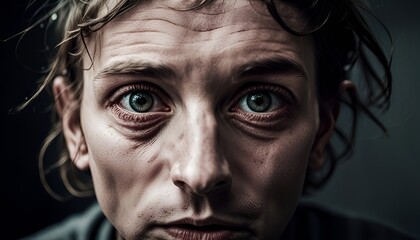A picture of a boy staring at the camera, in the style of surrealistic horror, feminine portraiture, rodenstock imagon 300mm f/5.8, focus stacking, heavily textured, twisted characters, working-class 