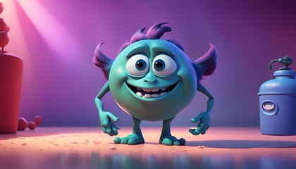 Super cute monster monster, in the style of volumetric lighting, playful caricature, matte photo, violet and cyan, vray tracing, uhd image, lively tableaus