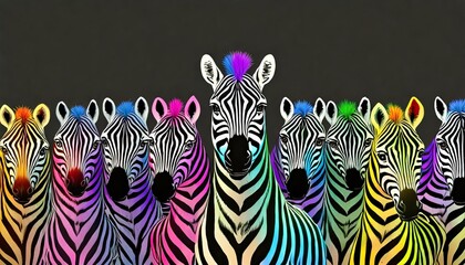 usual rainbow color zebra black background isolated individuality concept stand out from crowd uniqueness symbol independence dissent think different creative idea diversity outstand rebel