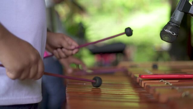 unrecognizable man playing the marimba