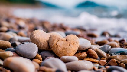Fototapeta na wymiar Heart-shaped Pebbles Across the Coastline