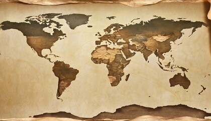 an ancient vintage map of the earth with the continents on the aged paper of a papyrus or a codex...