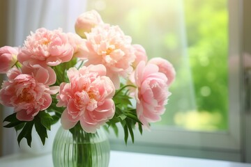 Bouquet of beautiful peony flowers in vase