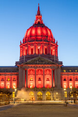 San Francisco City Hall lit up with red in support of the 49ers
