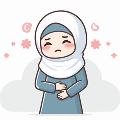 Vector illustration of Muslim woman with stomach ache
